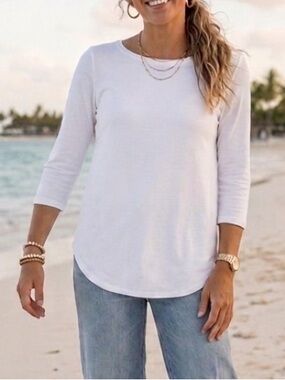 Tommy Bahama Ashby Isles T-Shirt Womens XL White Scoop-Neck 3/4-Sleeve High-Lo